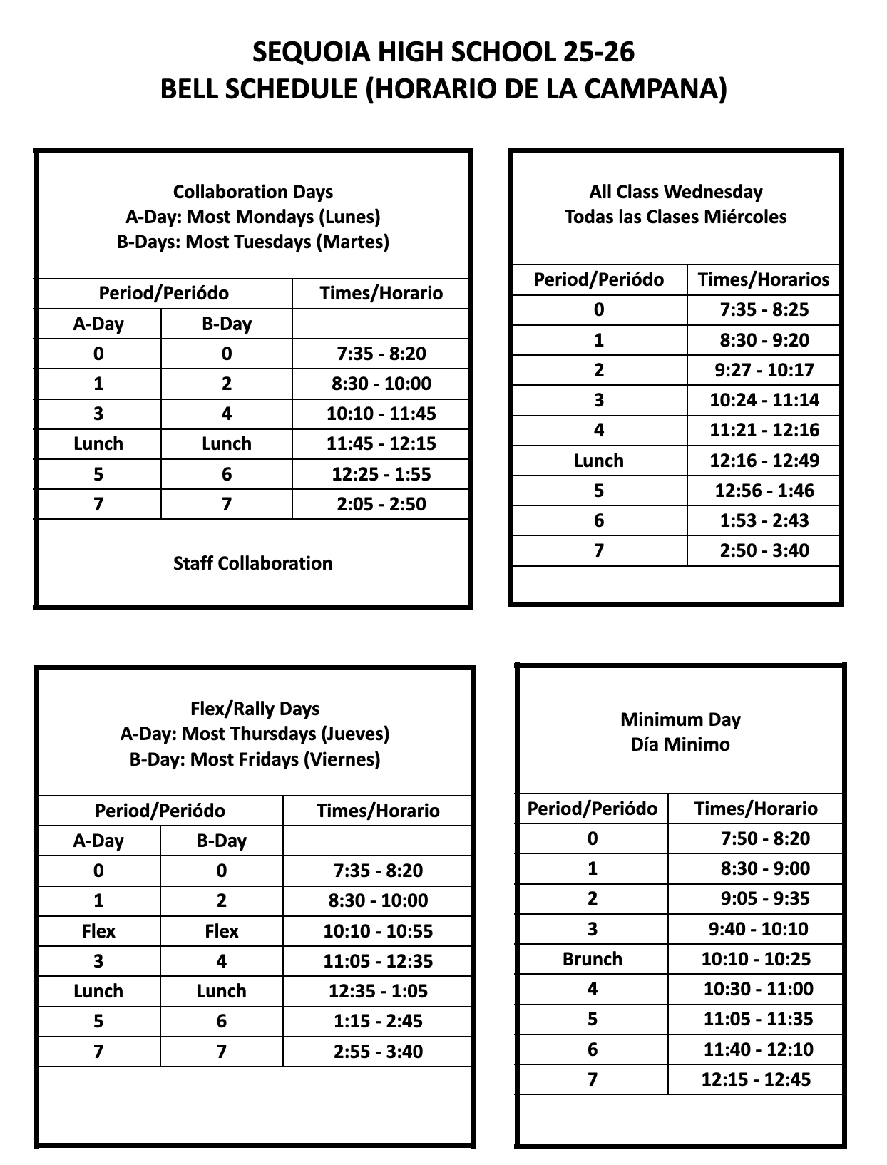 Bell schedule