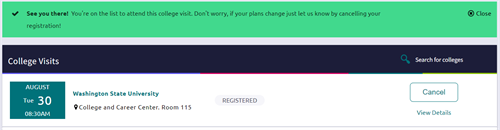 Registration for College Visit Confirmation